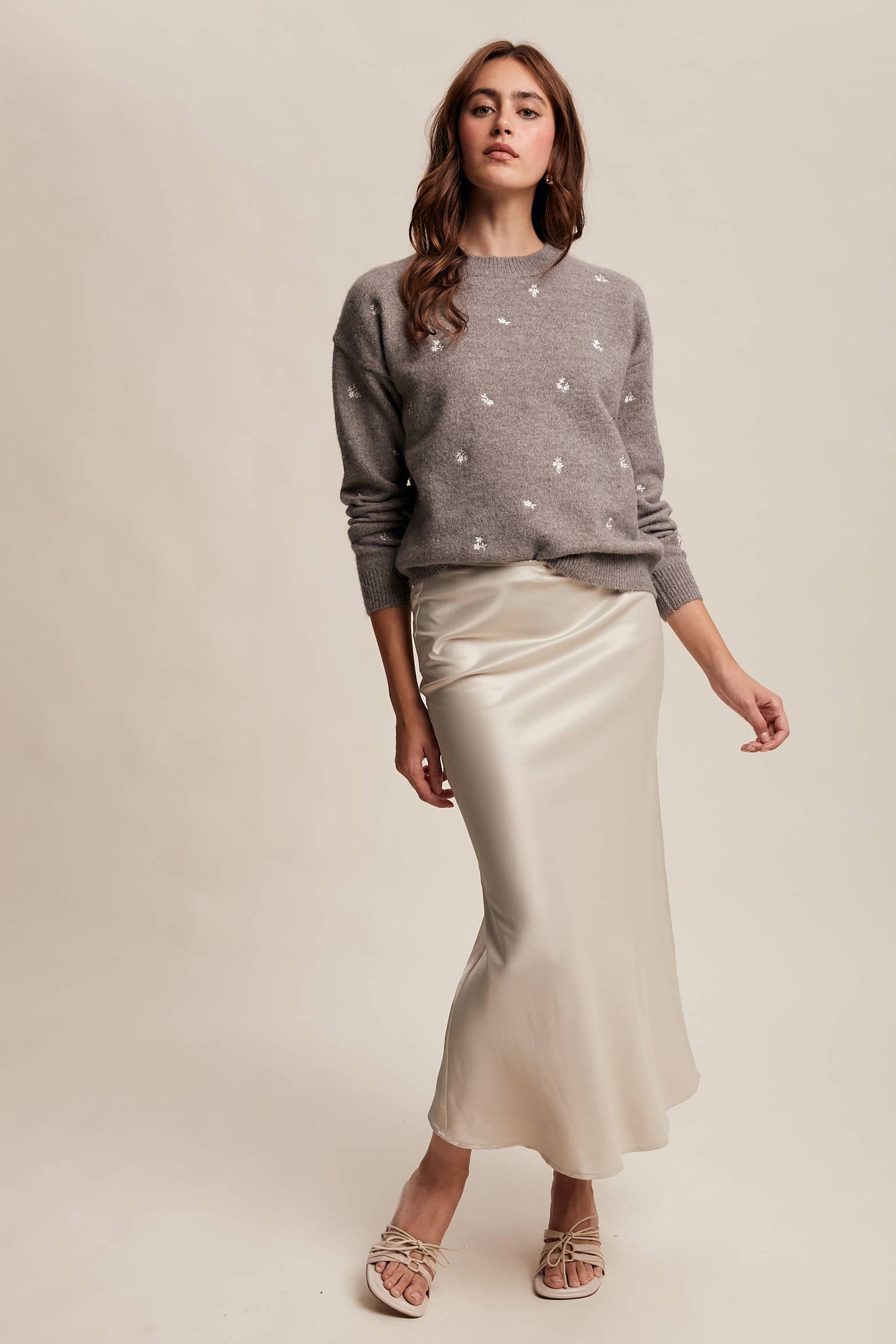 Embroidered Dot Knit Sweater