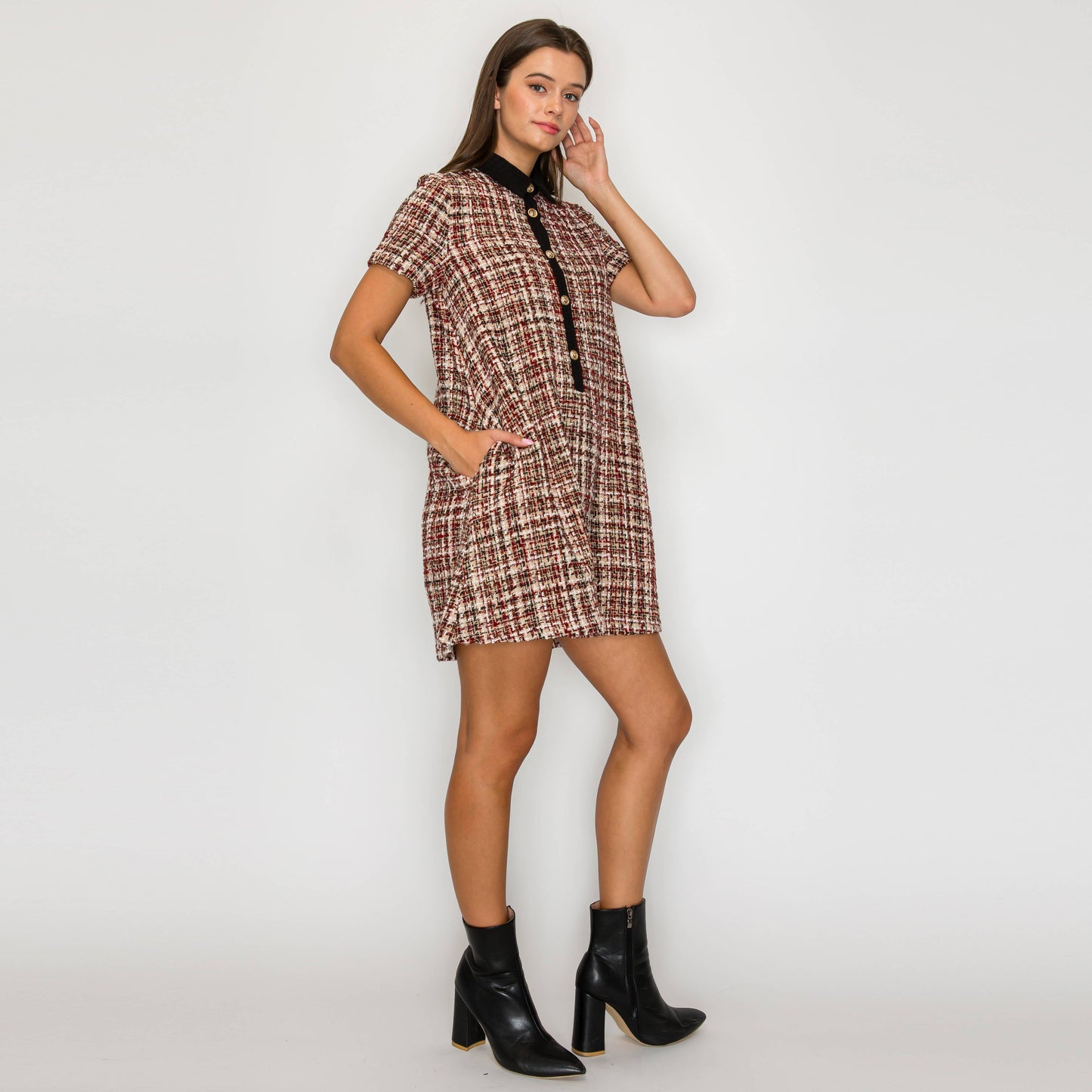 Tweed Love Mini Dress with Contrast Collar - LWD3194