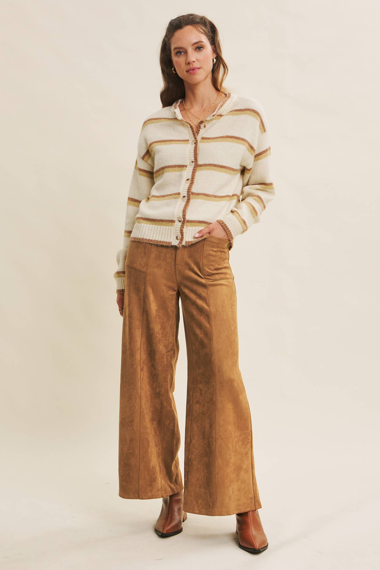 COZY CHARM TO AUTUMN PLAN STRIPE CARDIGAN