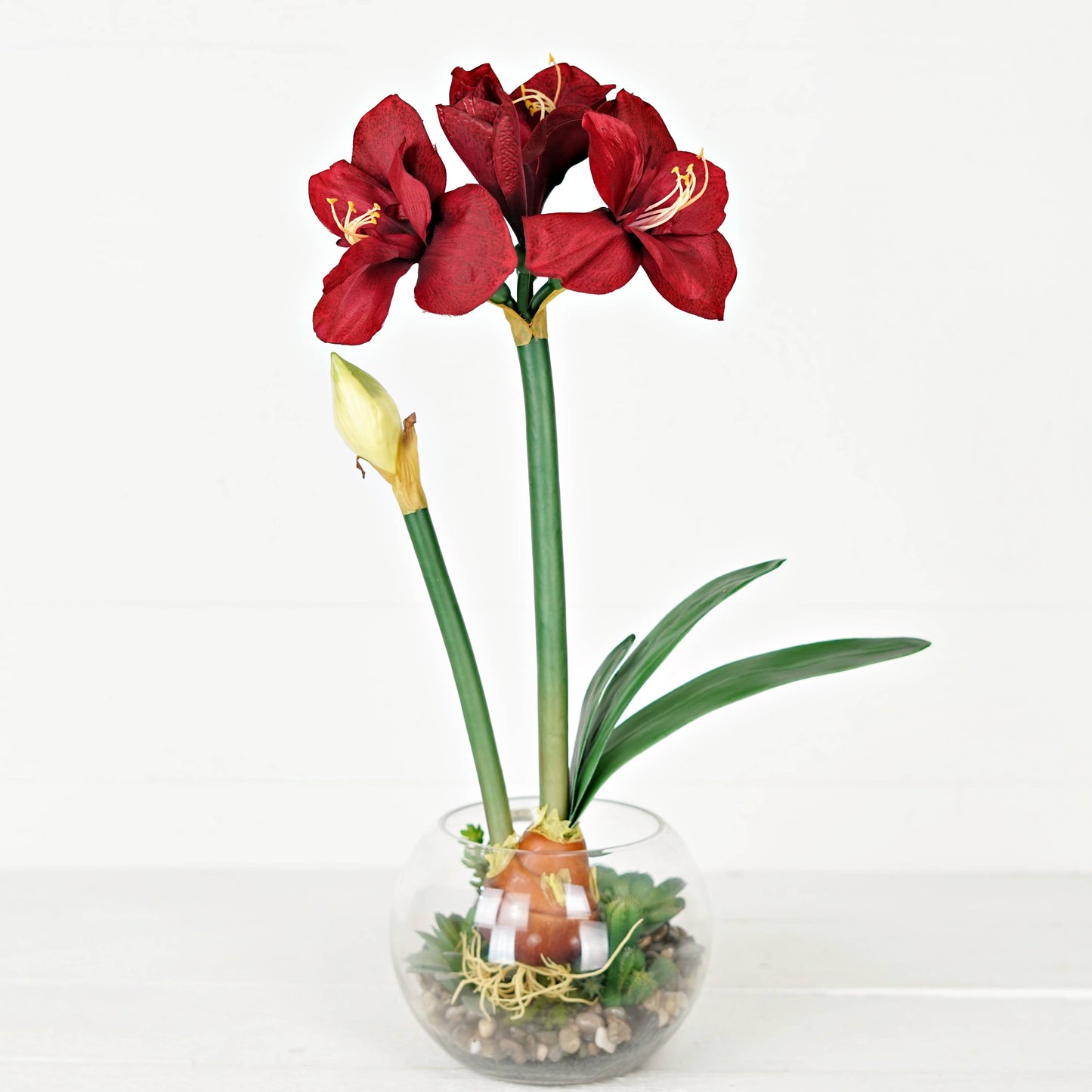 IT052RD- 22" Amaryllis bush x 4 flower w bud and leaf