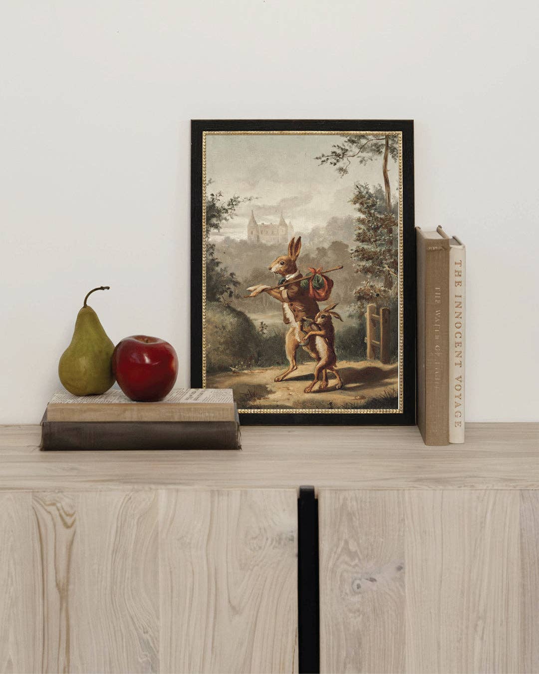 Traveling Rabbit Framed Antique Art