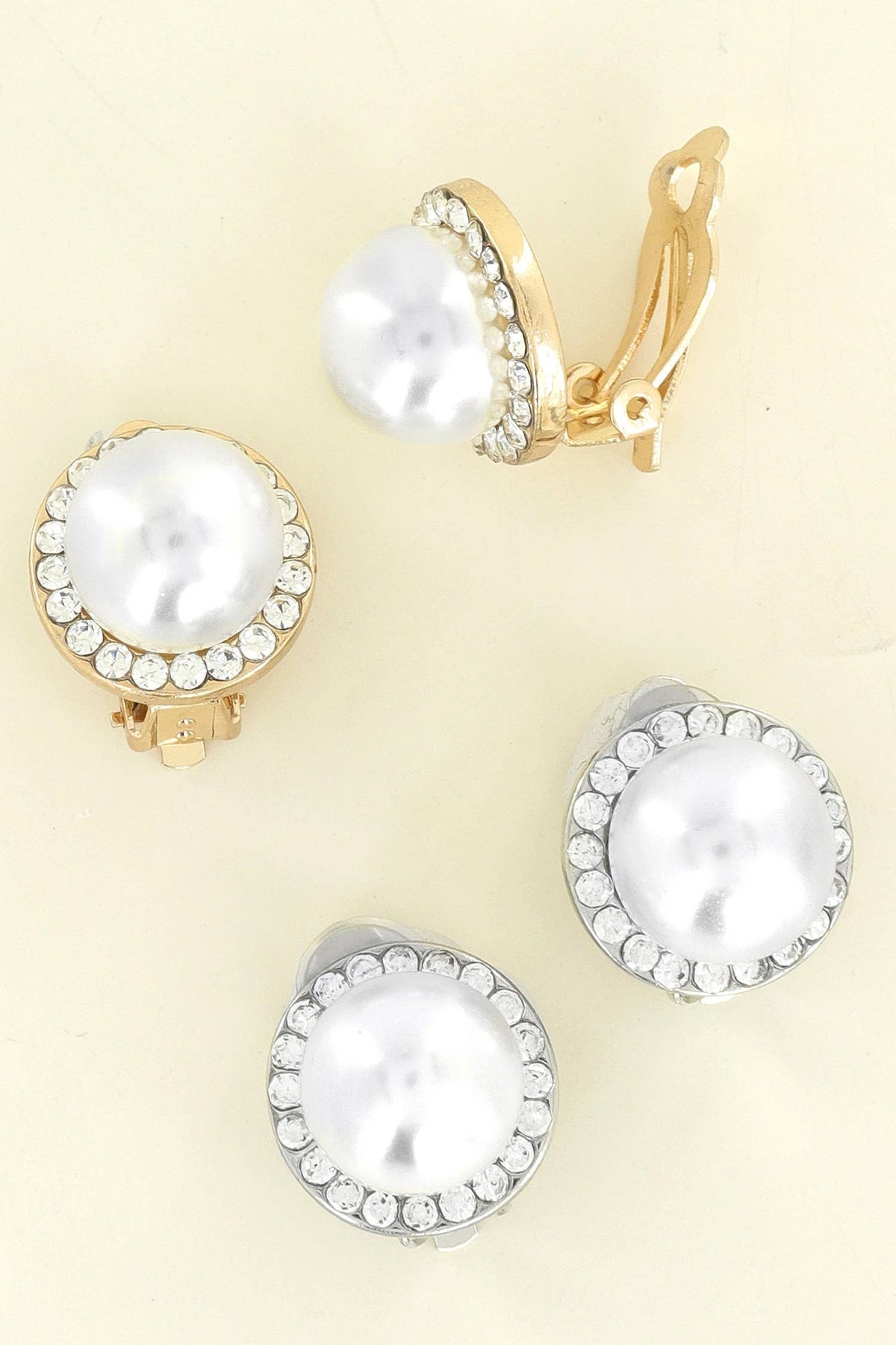 Bridal Halo Pearl Stud Clip-On Earrings