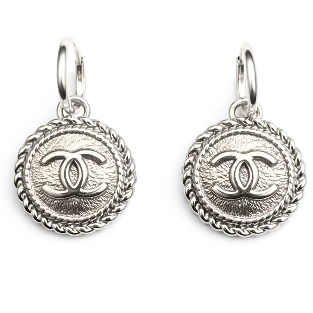 Silver Upcycled Chanel Hoop Earrings