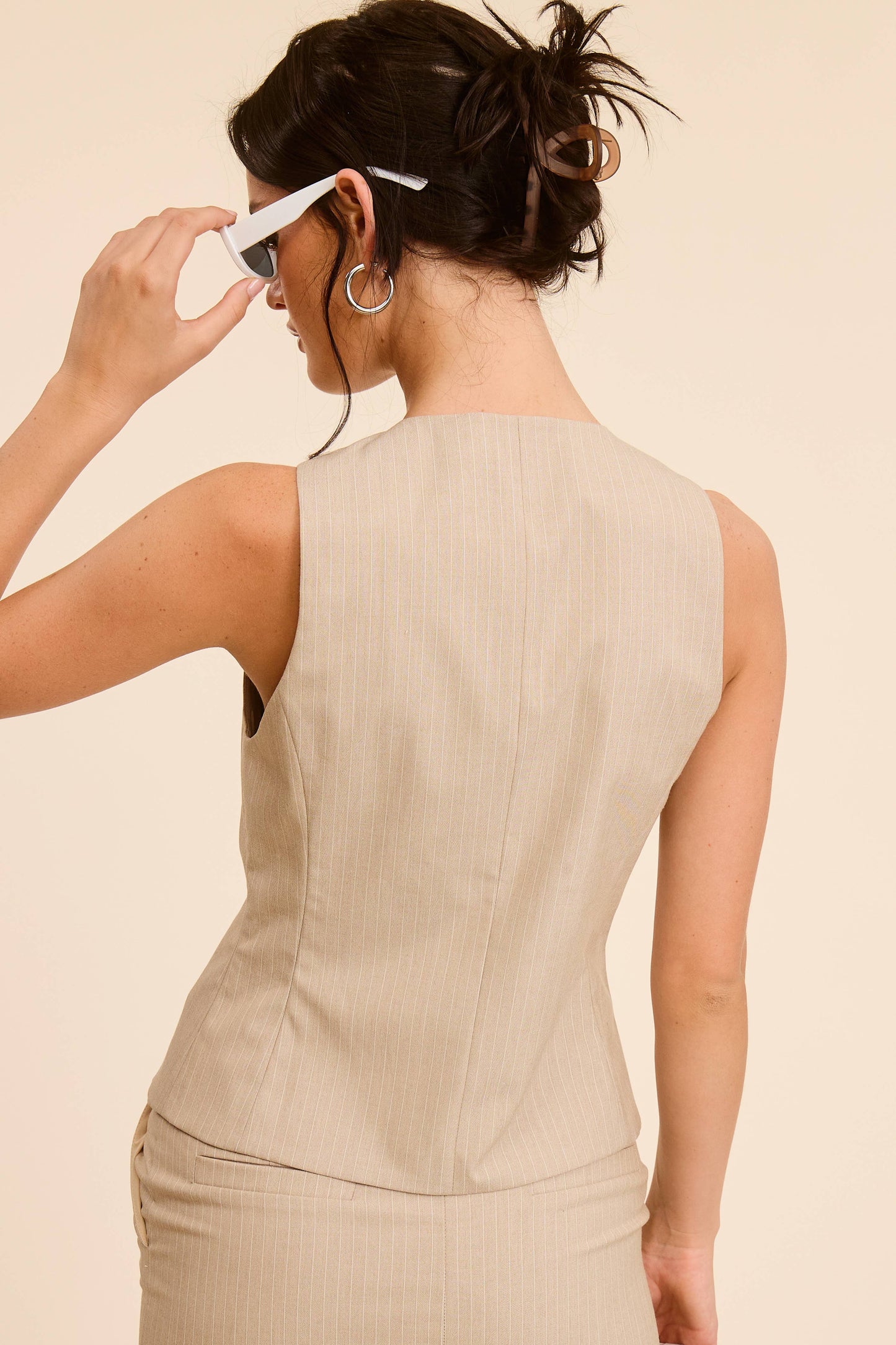 Fitted Pinstripe Button Up Vest
