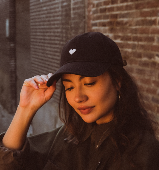 Black Cotton Dad Hat – Embroidered Heart Cap