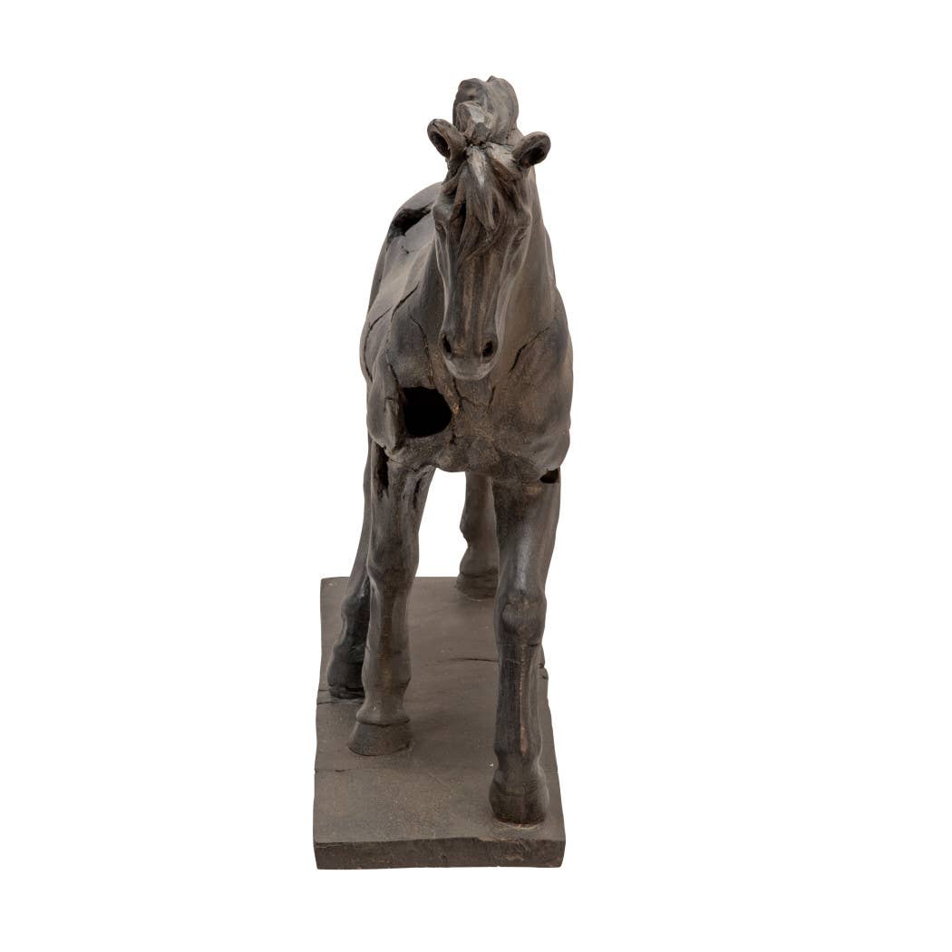 Brown 16 in. Polyresin Cracked Horse Sculpture