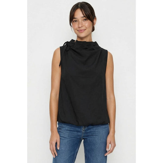 Cinched Mock Neck Sleeveless Top