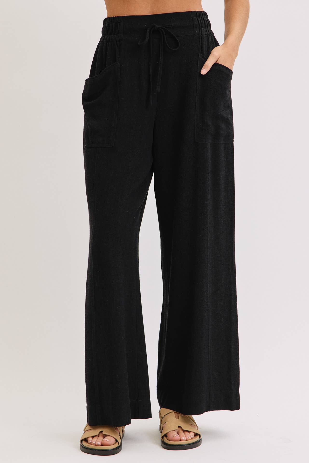 WIDE LEG TIE WAIST LINEN PANTS
