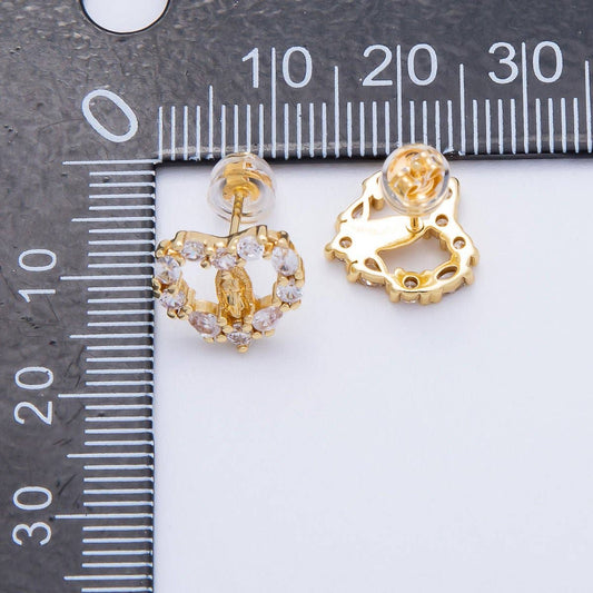 Paved CZ Open Heart Religious Stud Earrings