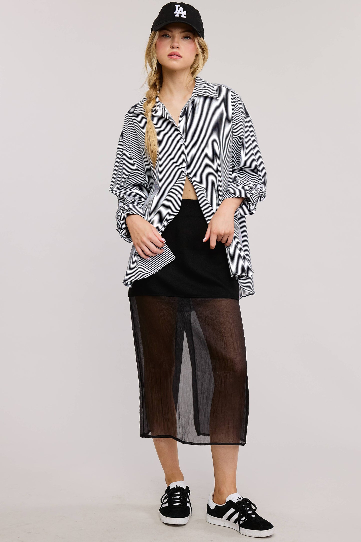 Oversized Stripe Long Sleeve Button Down Shirt