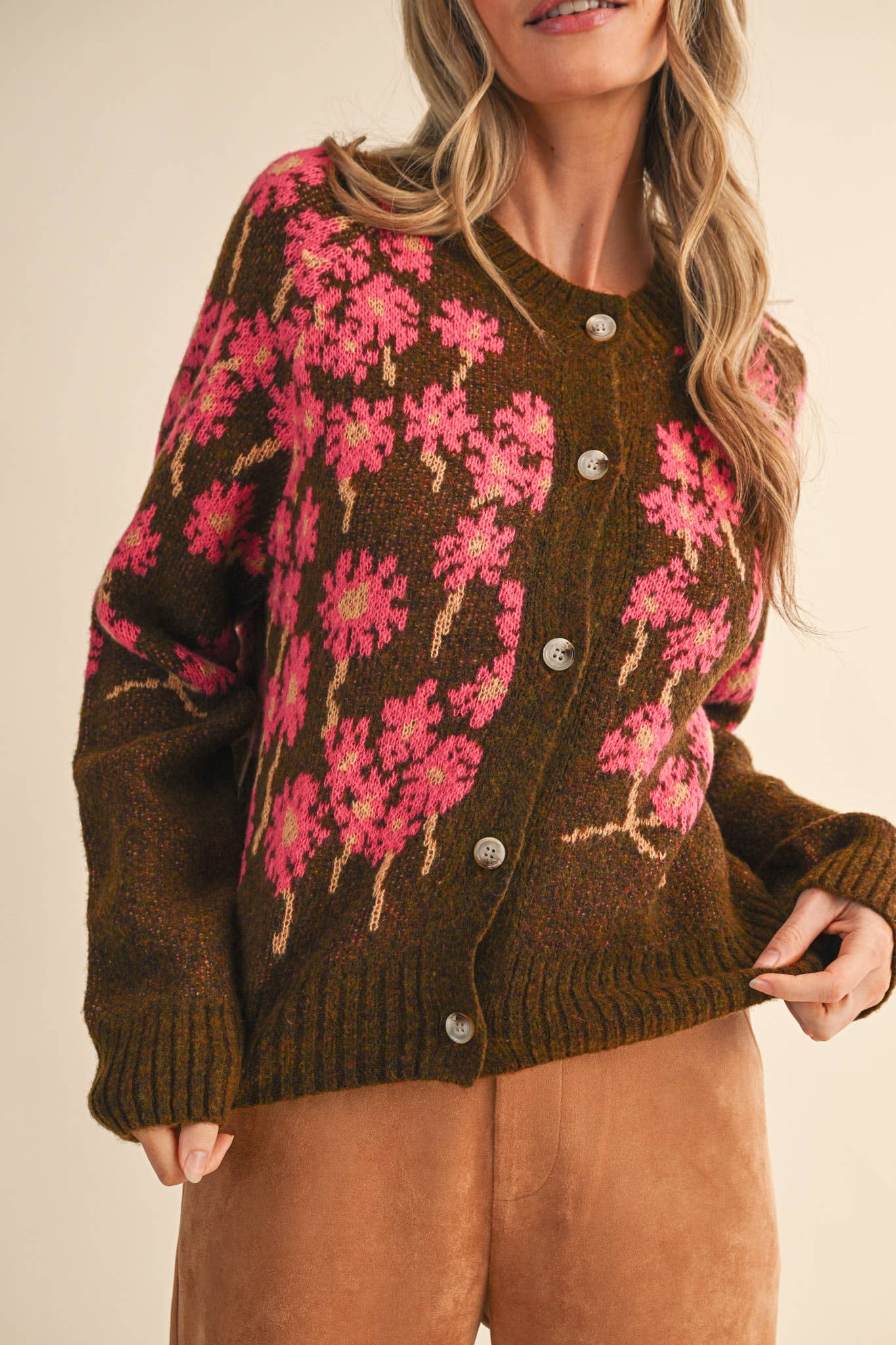 FLORAL KNIT BUTTON DOWN SWEATER CARDIGAN MSW11238