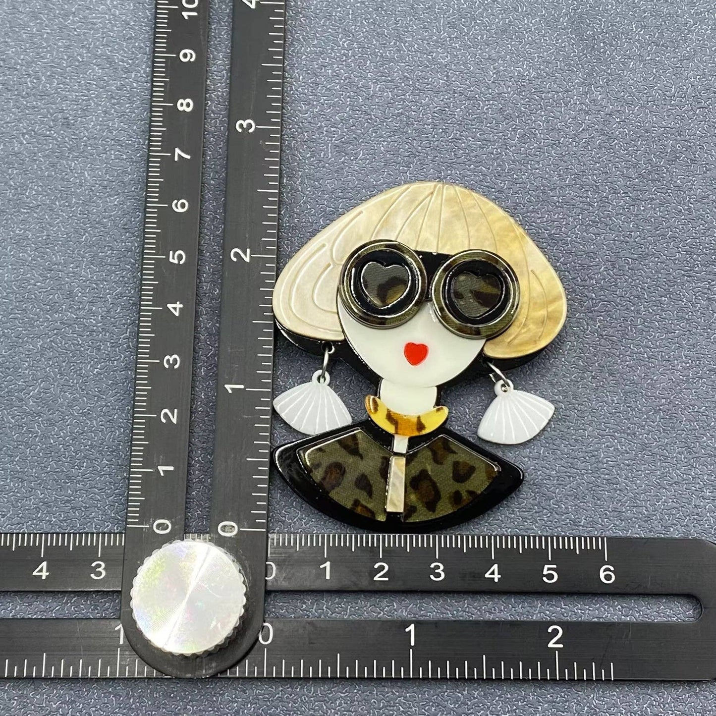 Girl with Leopard Print Glasses Acrylic Brooch