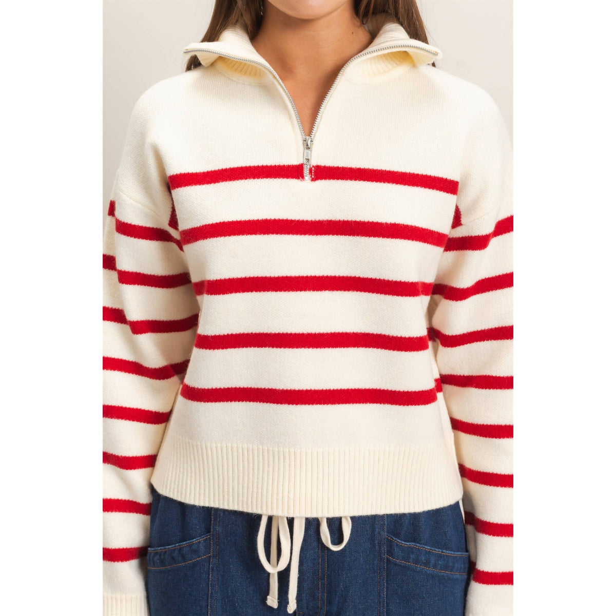 Half-Zip Collared Stripe Sweater