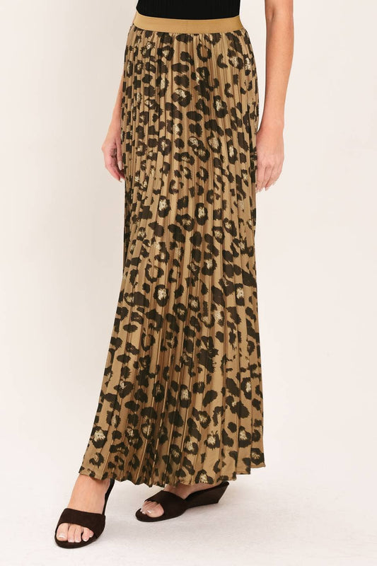Pleated Leopard Maxi Skirt