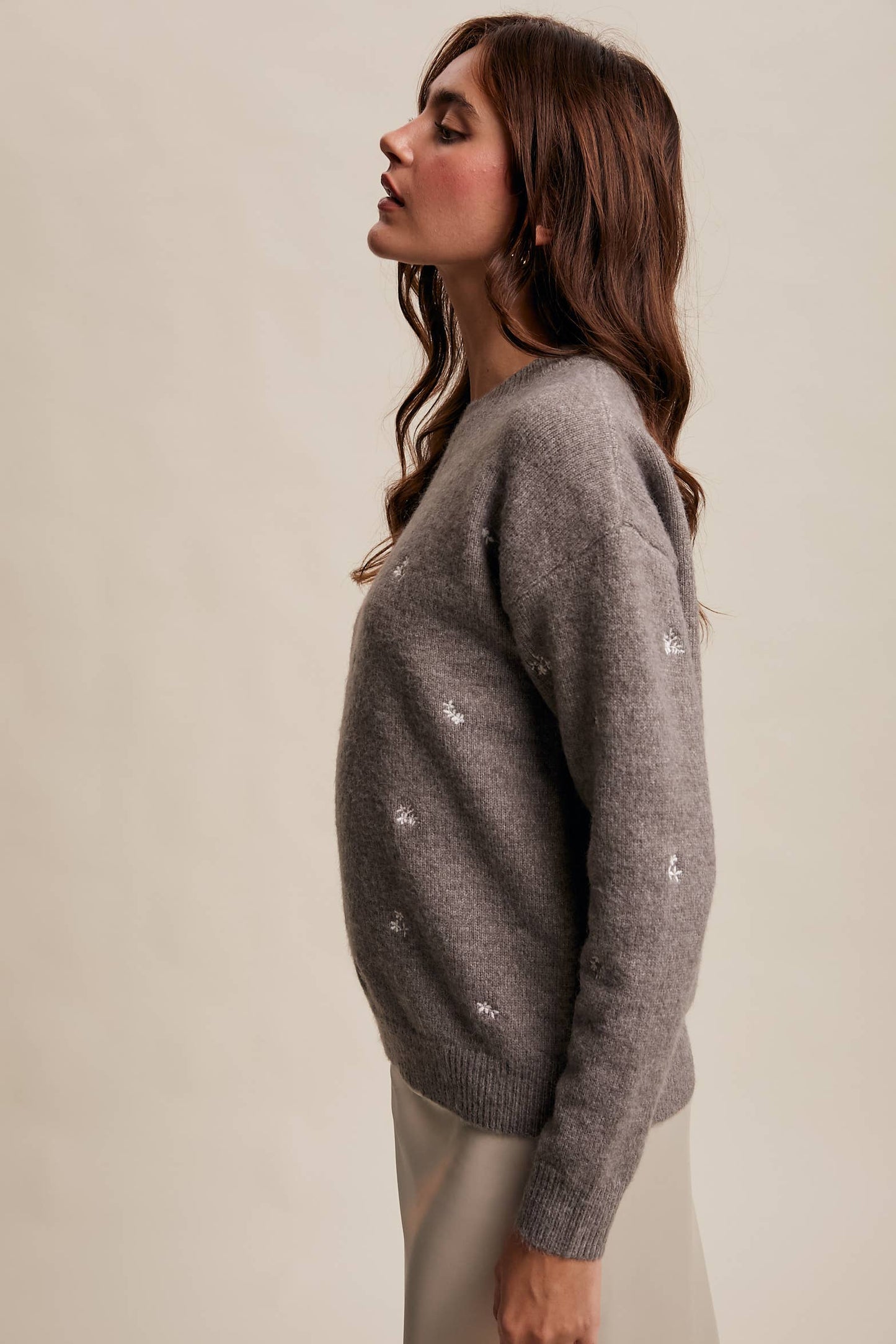 Embroidered Dot Knit Sweater