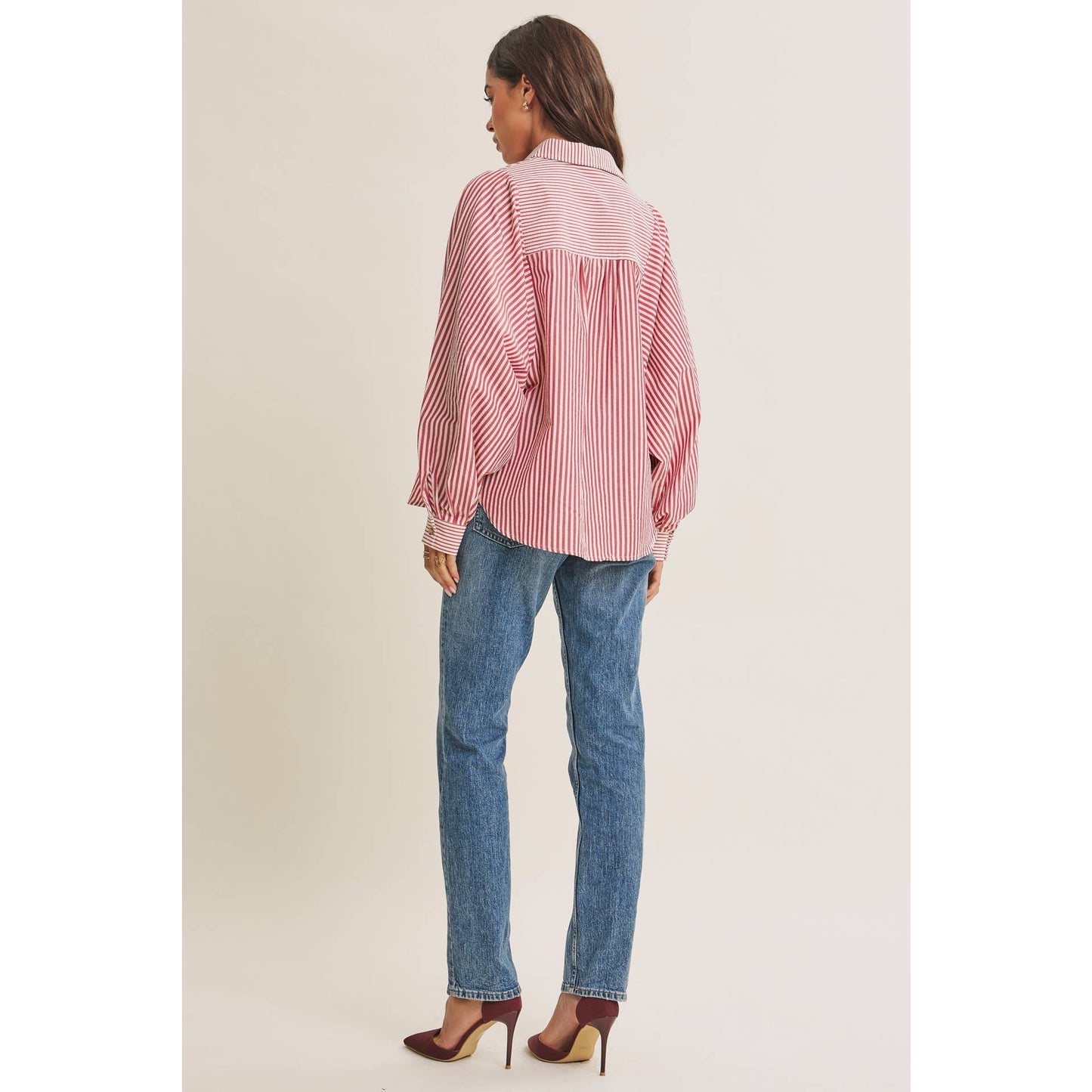FRENCH CAFE EFFORTLESS DRAPE BATWING BUTTON-DOWN SHIRT