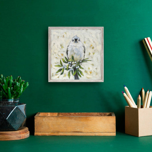 Tufted Titmouse On Cream Mini Framed Canvas