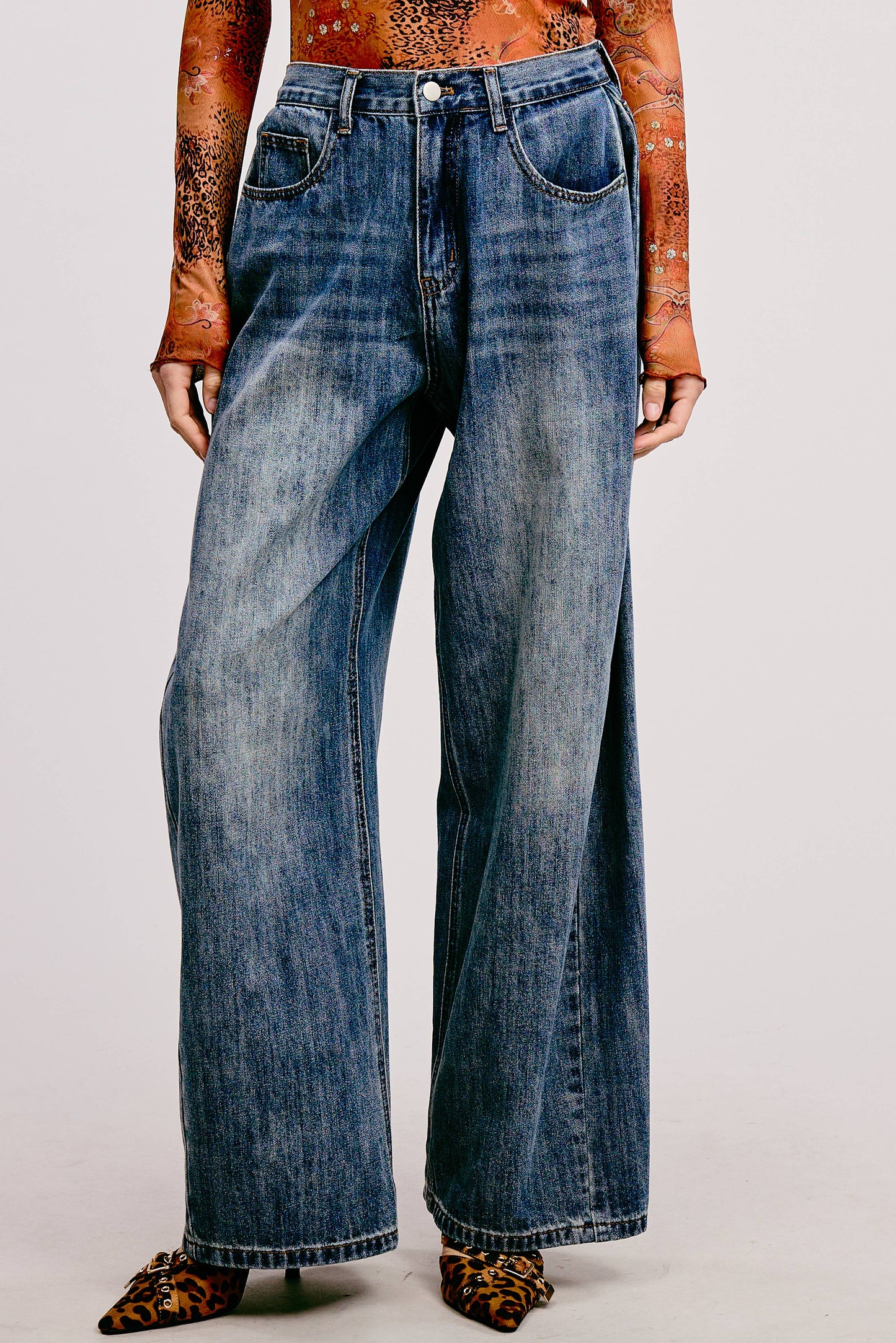 Stonewash Wide Leg Baggy Denim Jeans
