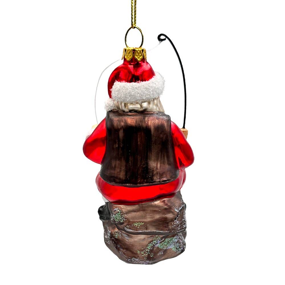 Relaxing Santa Claus Fishing Glass Ornament
