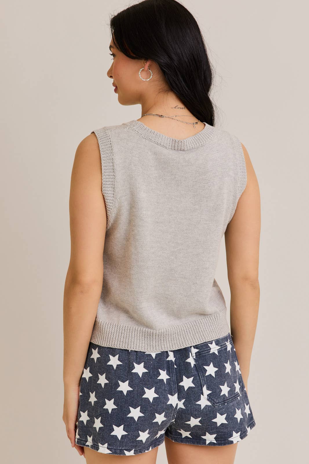 AMERICAN FLAG SLEEVELESS SWEATER TOP