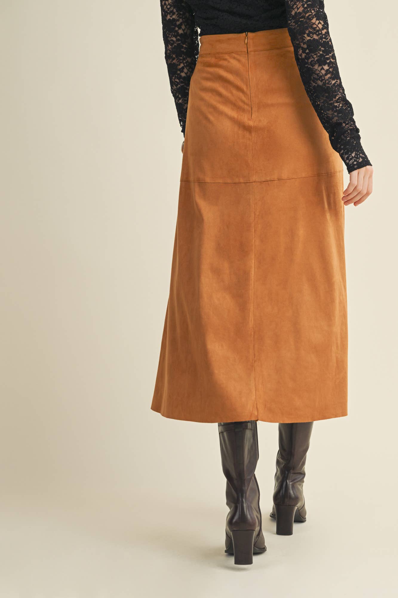 DRAWSTRING SUEDE A-LINE SKIRT