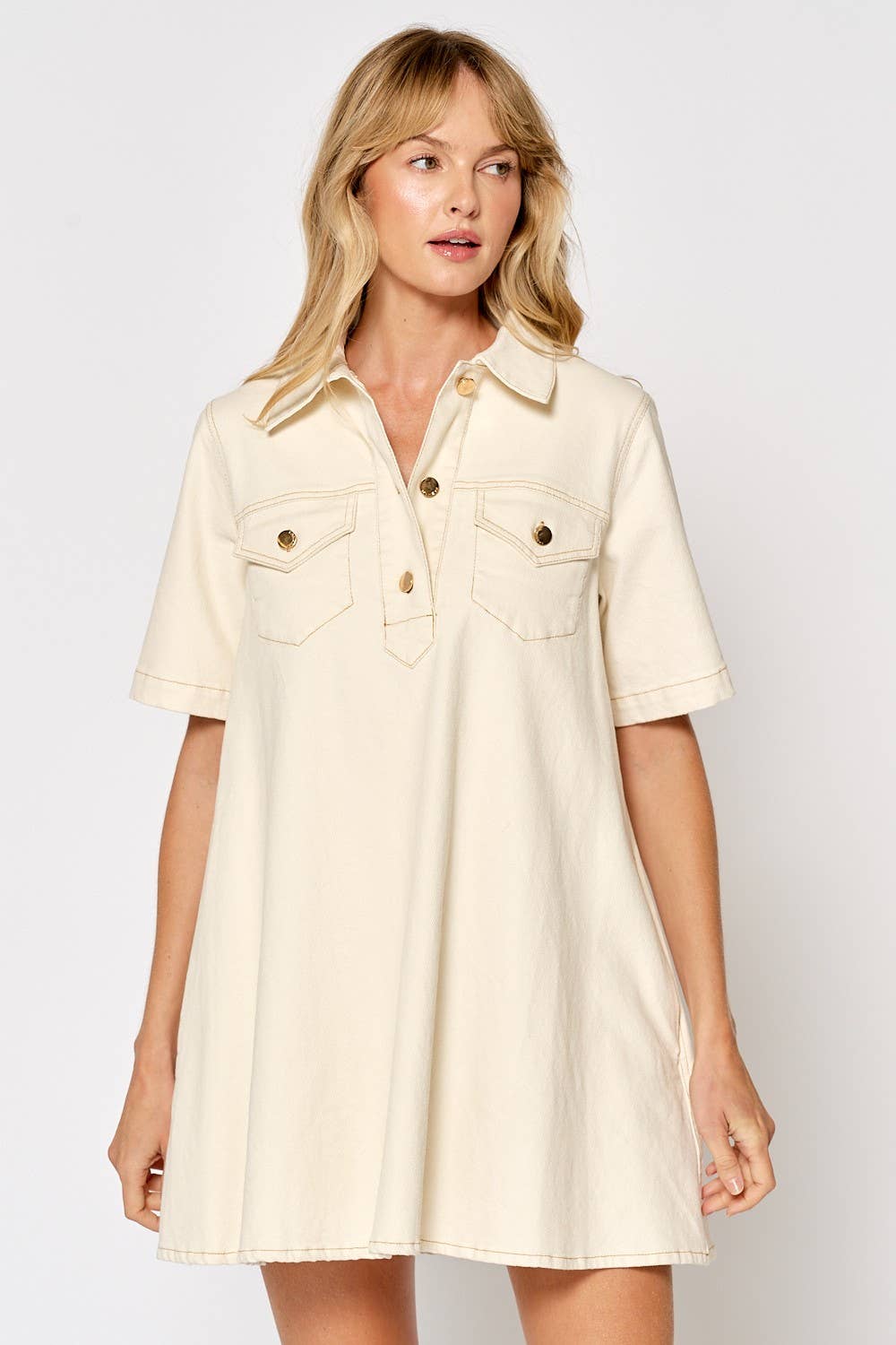 ILD4879 SHORT SLEEVE BUTTON DOWN SHIRT DRESS