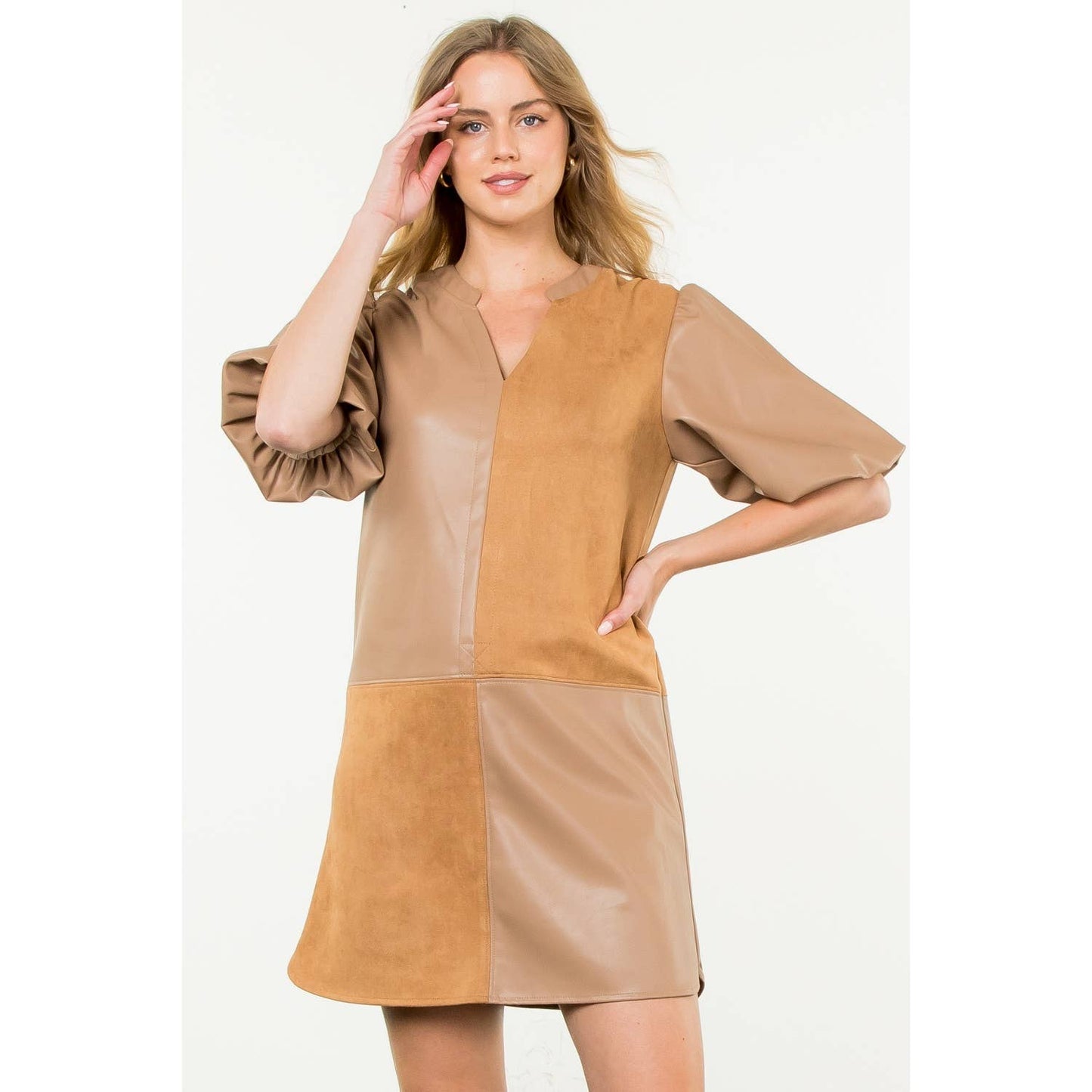 Mixed Media Puff Sleeve Dress
