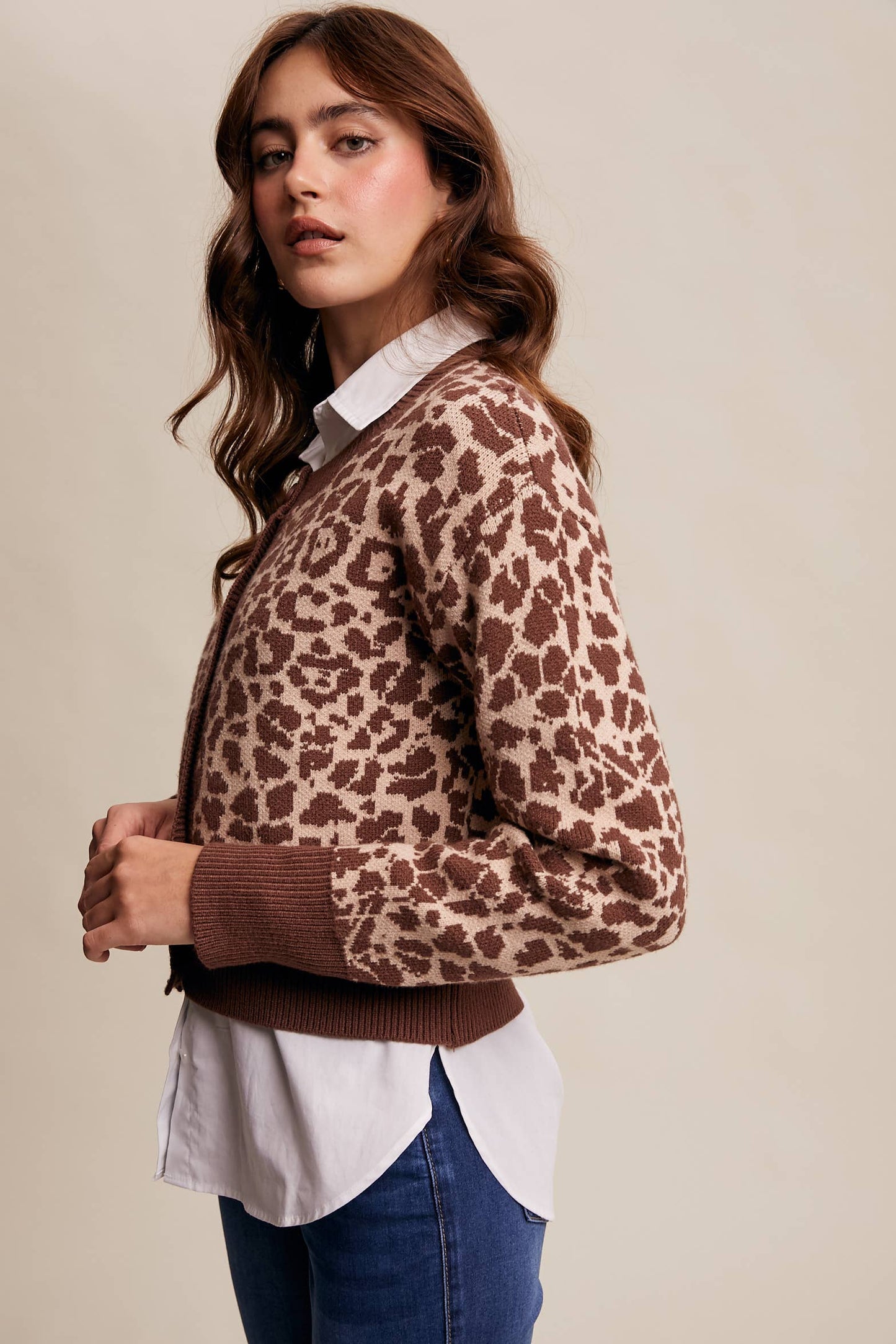 Leopard Knit Button-Up Cardigan