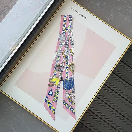 BRAID BELT HEART ICON PRINT SILKY TWILLY SCARF