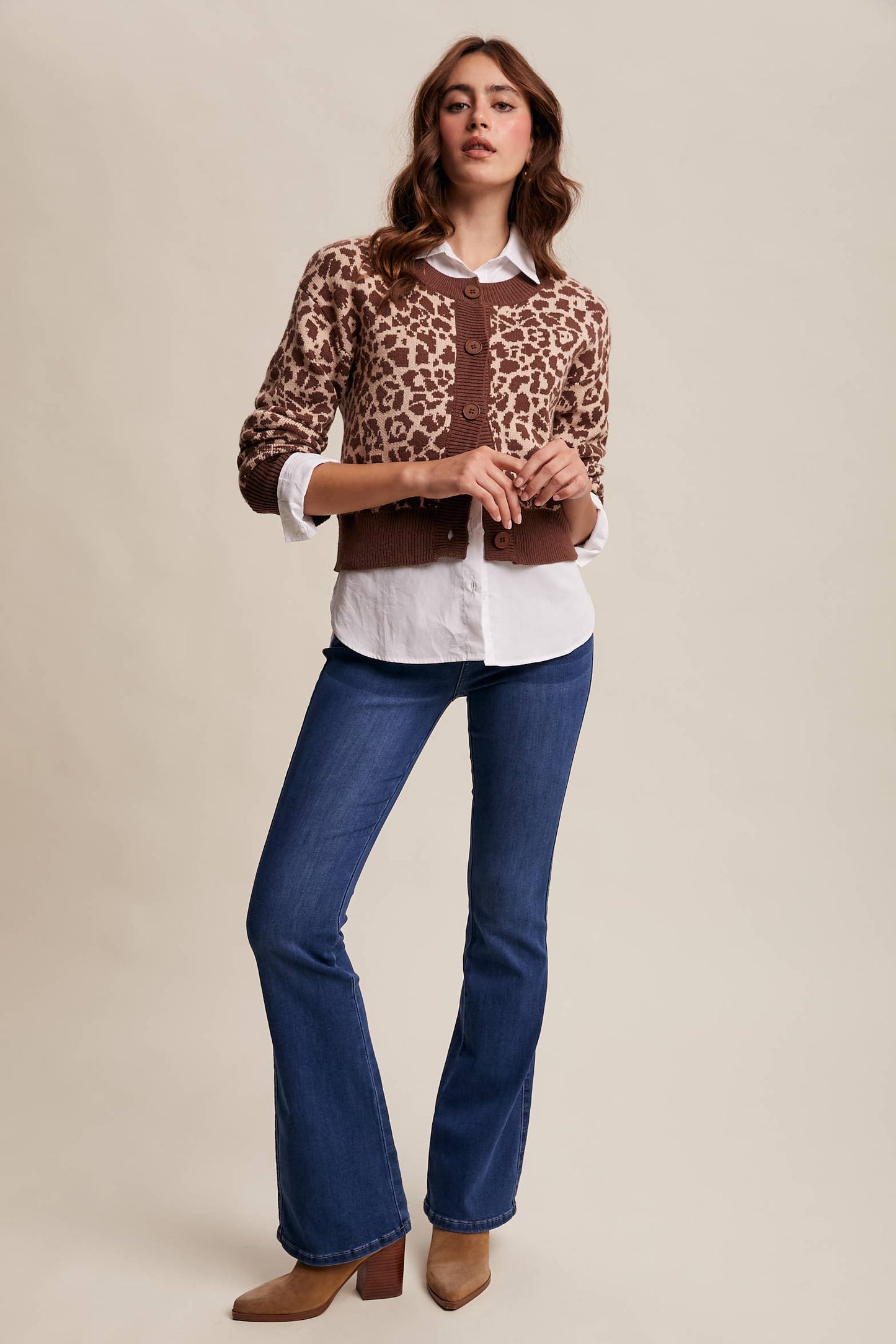 Leopard Knit Button-Up Cardigan