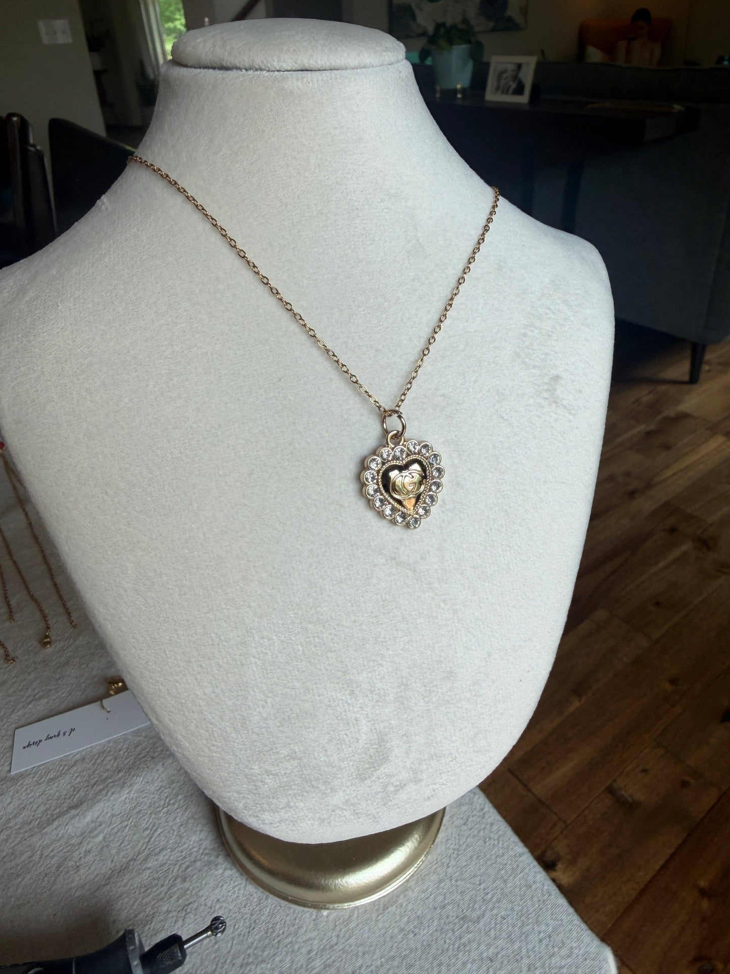 Upcycled Gucci Bling Heart Pendant Necklace #153 - Bling Heart