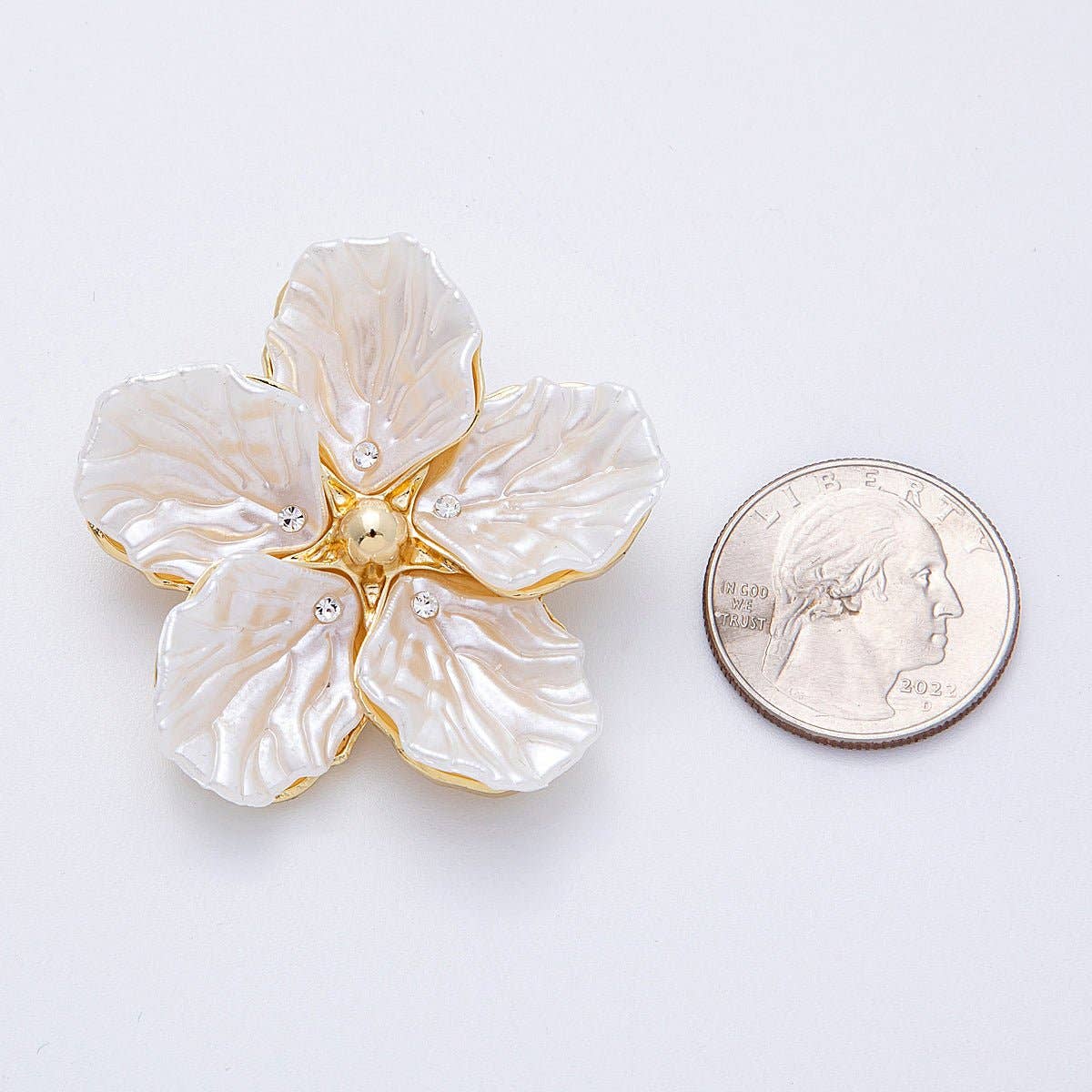 Gold 45mm Blooming Shell Pearl Flower Pin Brooch
