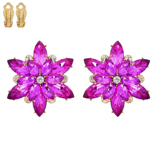 Flower Snowflake Evening Clip On Earrings