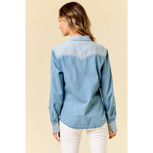 LIGHT WASH TOW TONE WESTERN SHIRT
