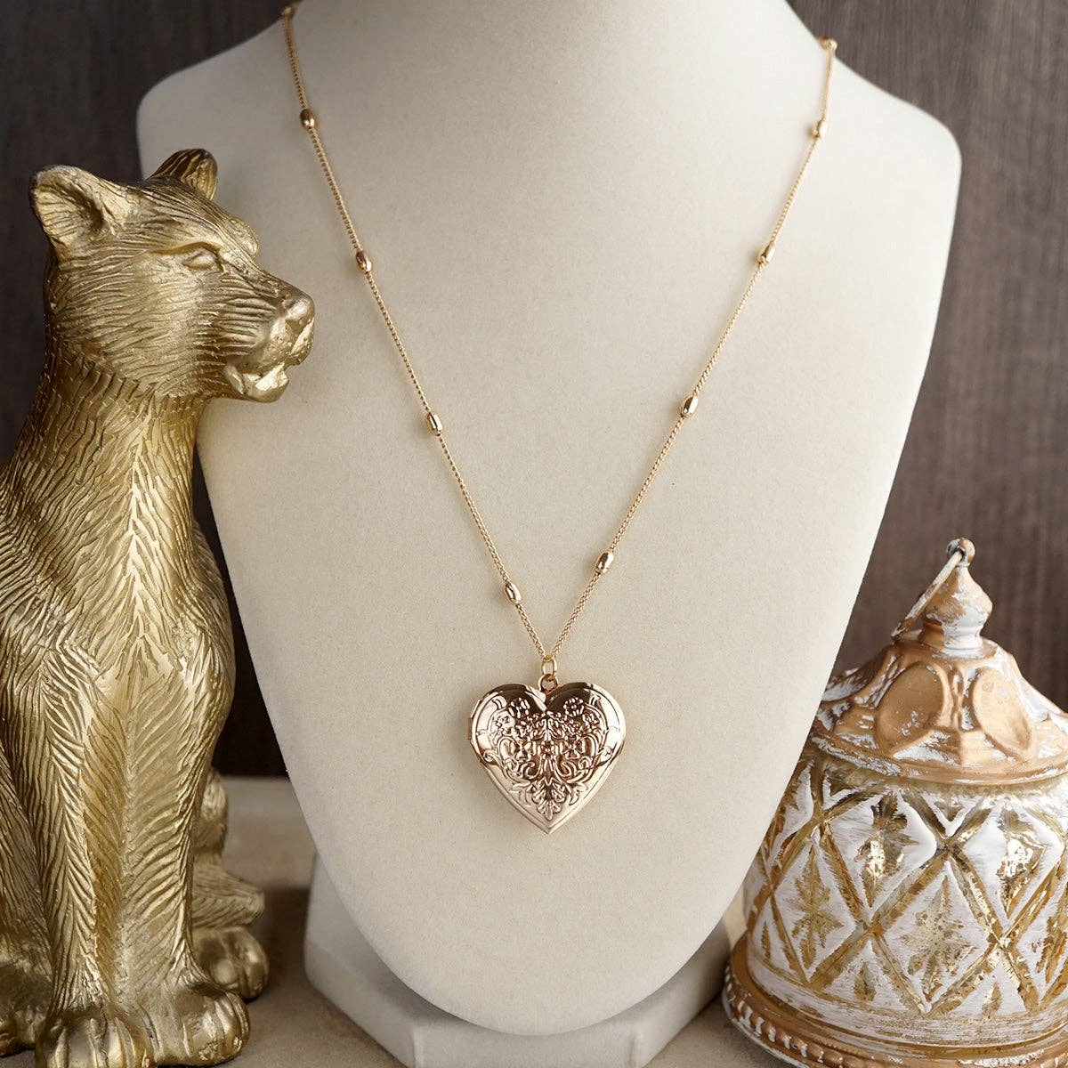 Vintage Inspired Locket Necklace - Long Gold Pendant Necklace
