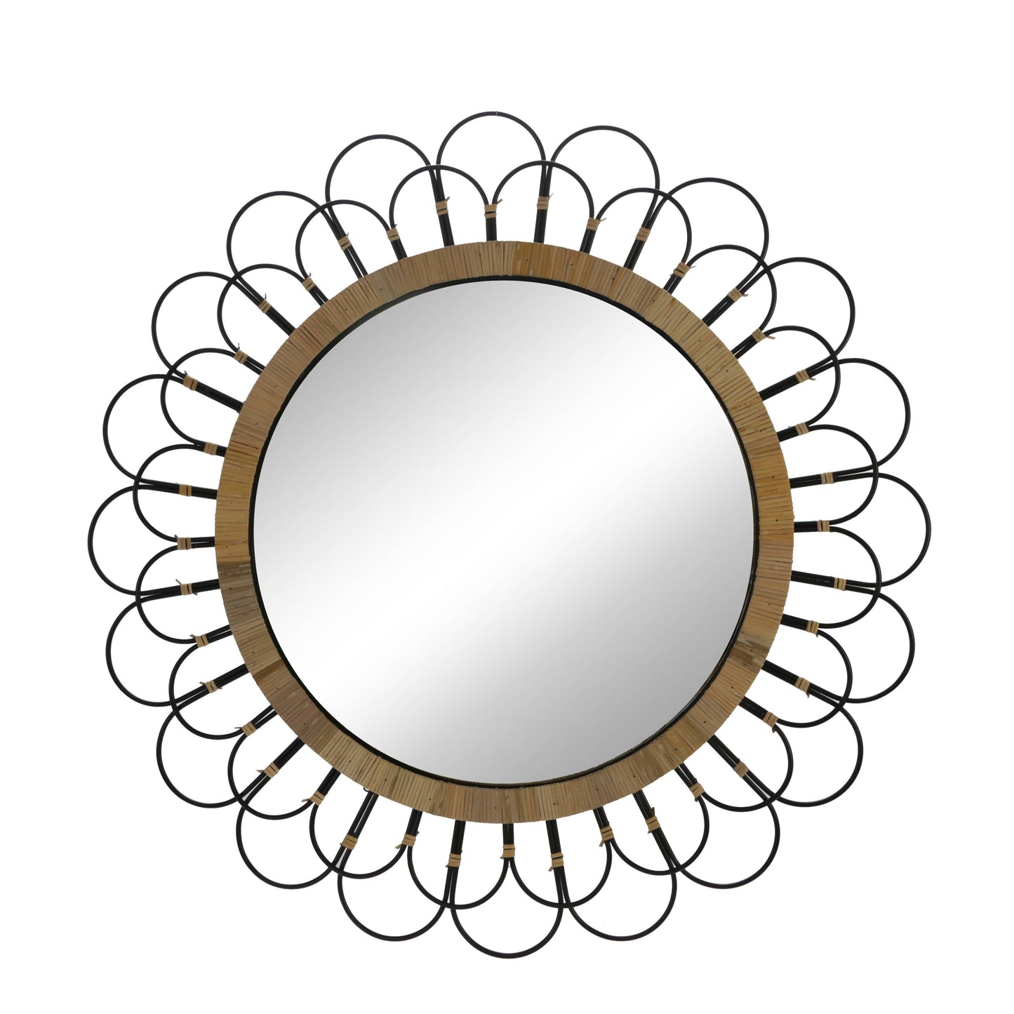 Black 36 in. Metal Round Daisy Wall Mirror