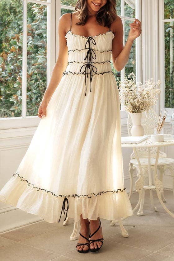 SPECIAL - Spaghetti strap strappy bow tie swing maxi sun dress