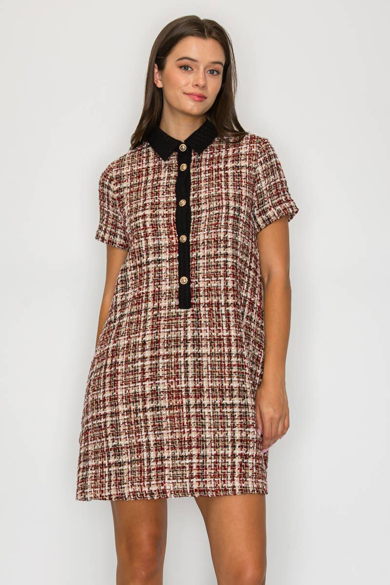 Tweed Love Mini Dress with Contrast Collar - LWD3194