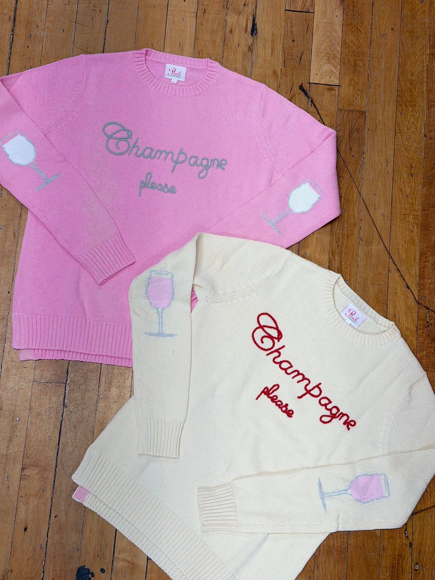 Champagne Please Classic Cotton Sweater in Pink/Gray