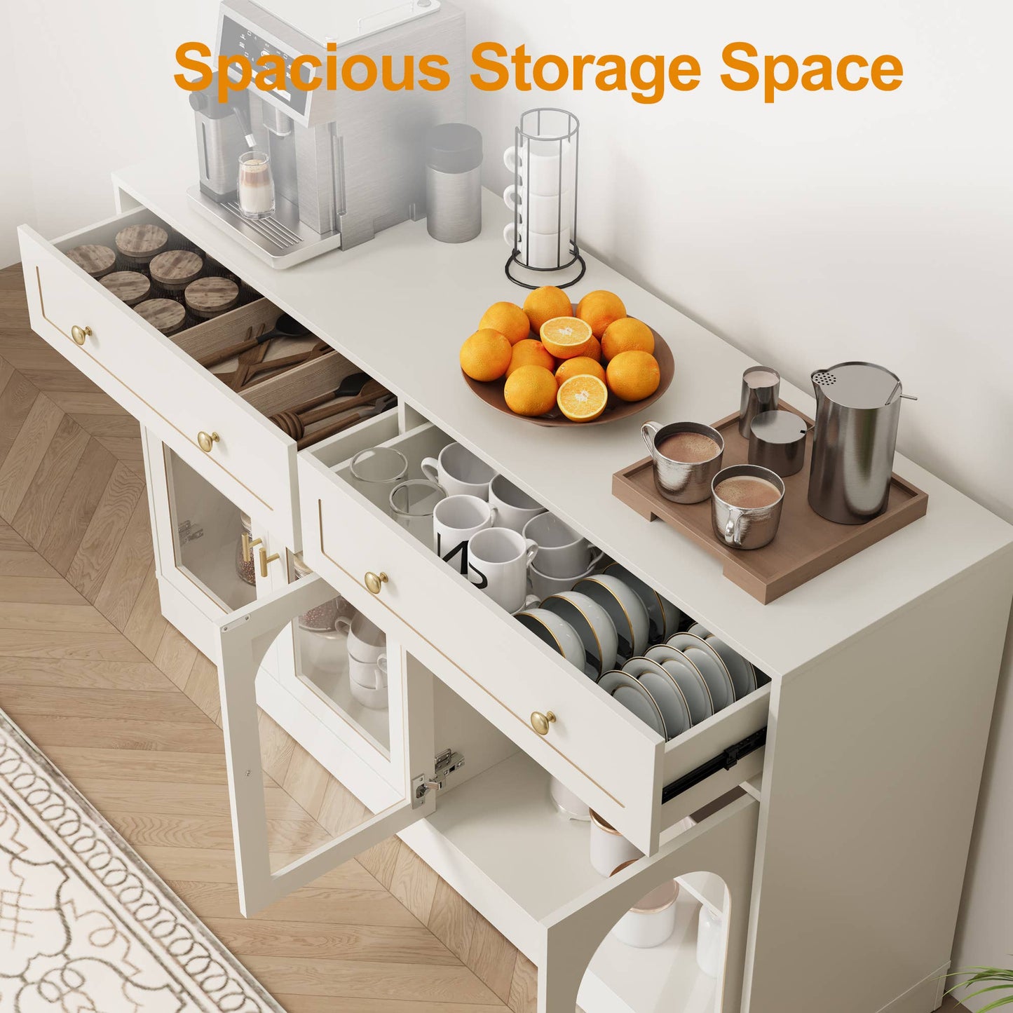 Sideboard Buffet Cabinet with Storage, Wood Coffee Bar Table