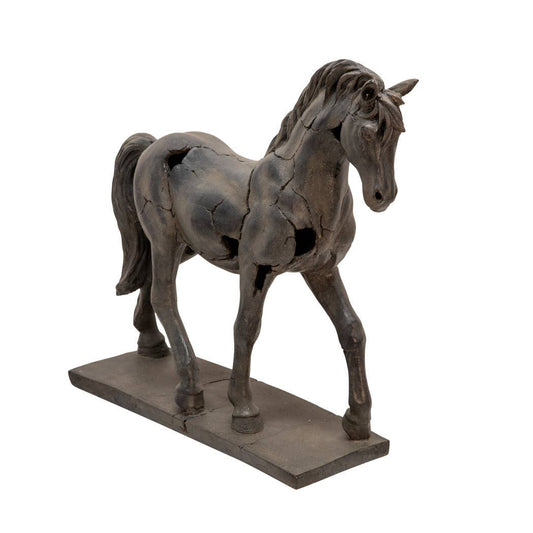 Brown 16 in. Polyresin Cracked Horse Sculpture