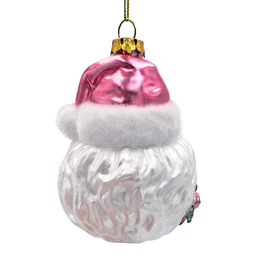 Enchanting Pink Santa Head Glass Ornament, Vintage Christmas