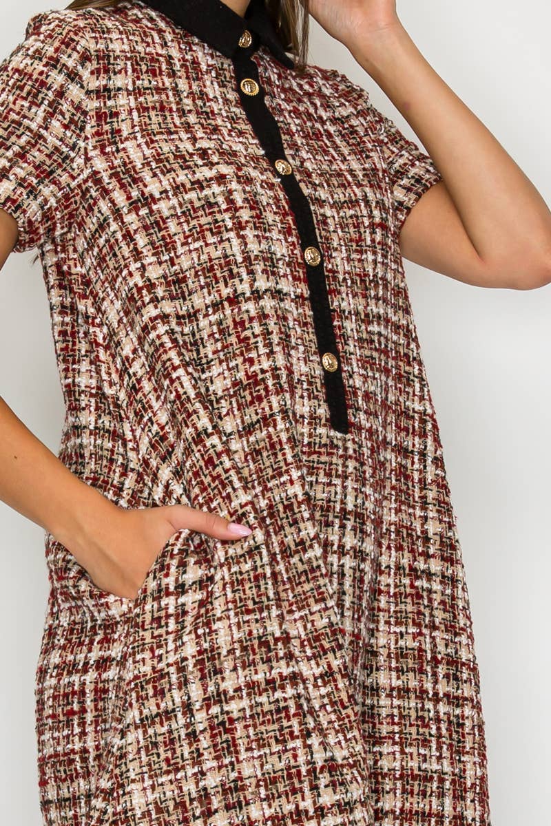 Tweed Love Mini Dress with Contrast Collar - LWD3194