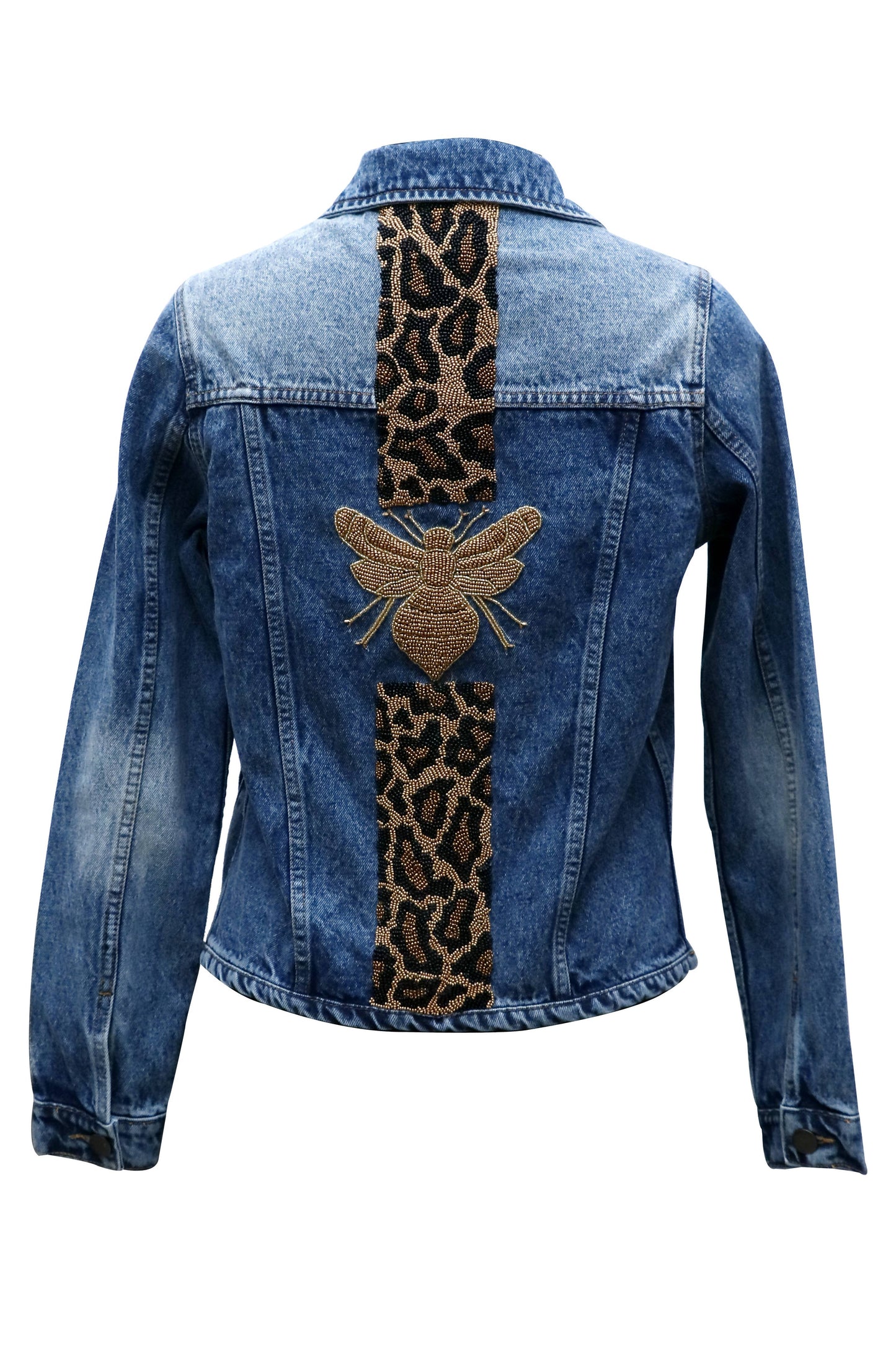 LAST CHANCE - New Leopard Stripes Denim Jacket - Gold/Black/Gold/Bronze/Gol - size M