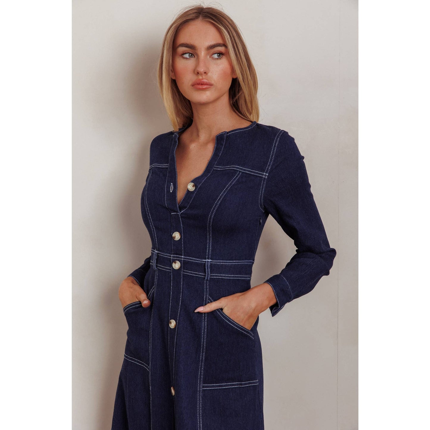 LONG SLEEVES DENIM MIDI DRESS