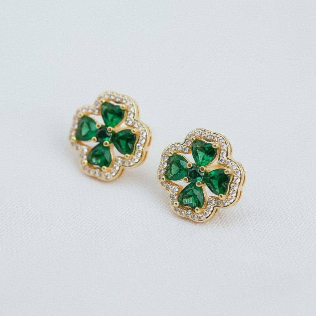 Clover Shaped Gemstone Drop Earrings