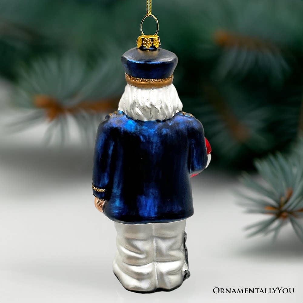 Santa the Ship Captain Glass Ornament