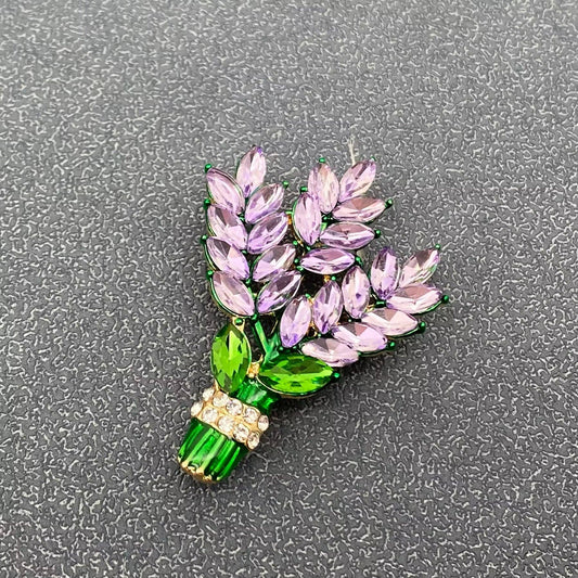 Glass & Rhinestone Lavender Brooch