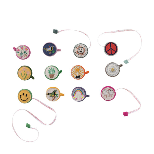 Plastic & Embroidered Wool Felt Tape Measure, 12 Styles (Each Measures 5 Feet)