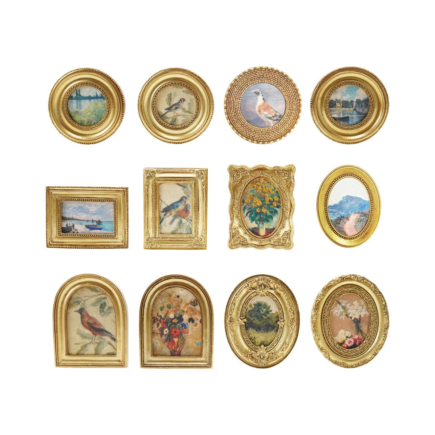 Resin Mini Framed Art Magnet, Gold Finish, 12 Styles to choose from